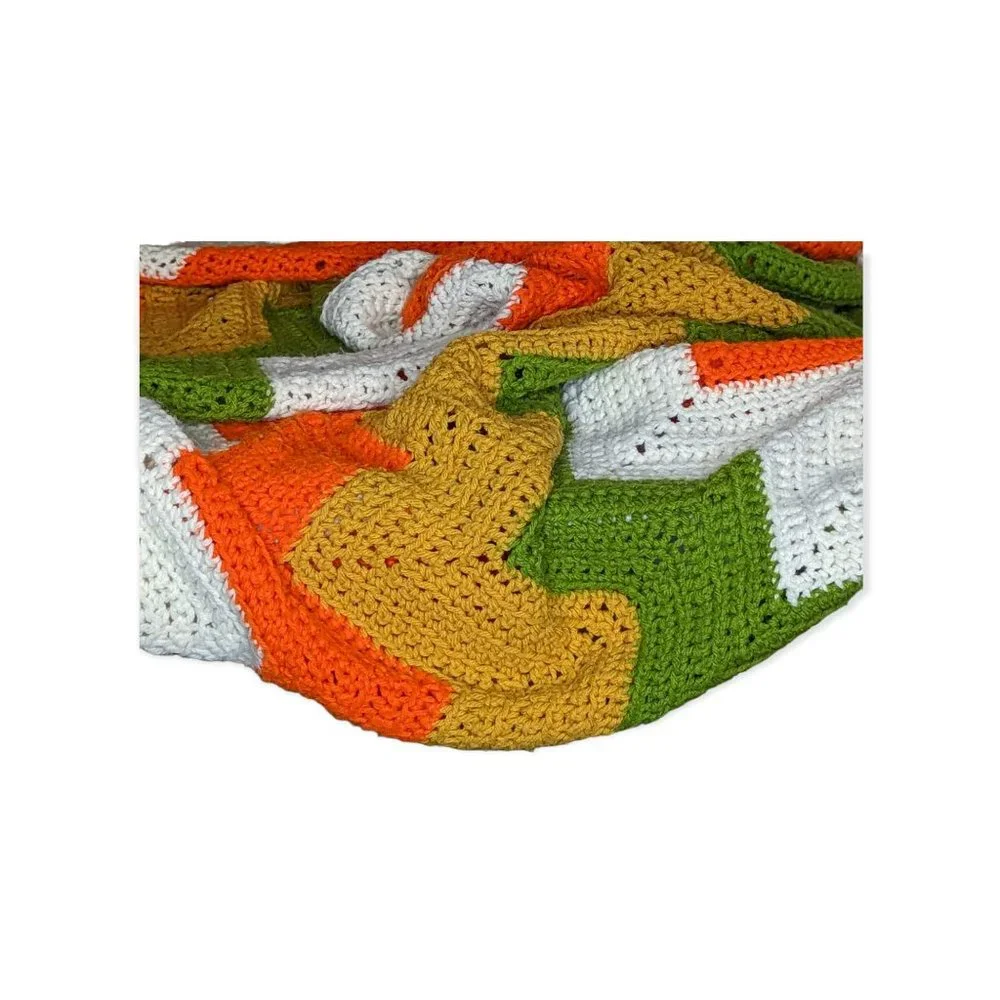 Vintage Colorful Crochet Chevron Throw
